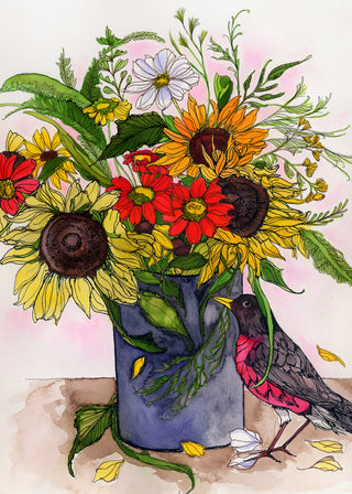 Robin & Bouquet Greeting Card