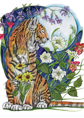 Moonlit Garden Tiger Greeting Card