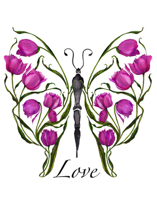 Pink Tulip Love Butterfly Greeting Card