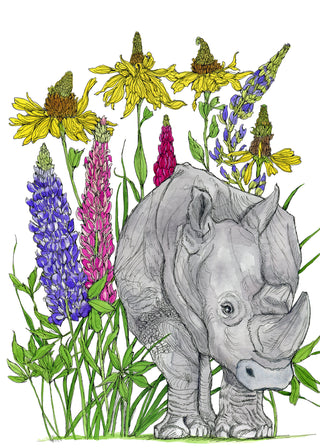 Full Bloom Rhinoceros Greeting Card